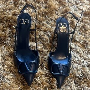 Valentino Women's Black Pointed Slingback Heels
